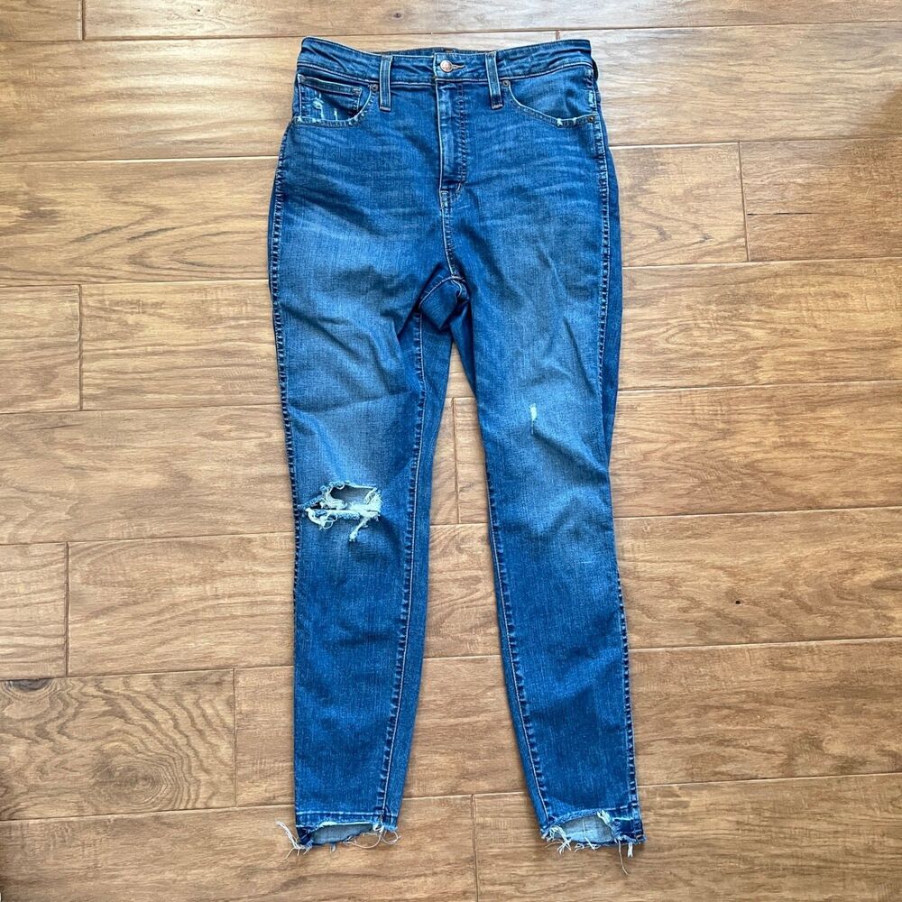 Madewell Curvy High-Rise Skinny Jeans Size 30 Medium Wash Distressed Raw Hem
